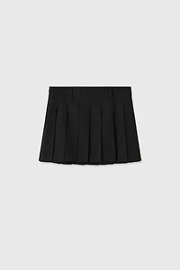 European Fine Wool Pleated Mini Skirt