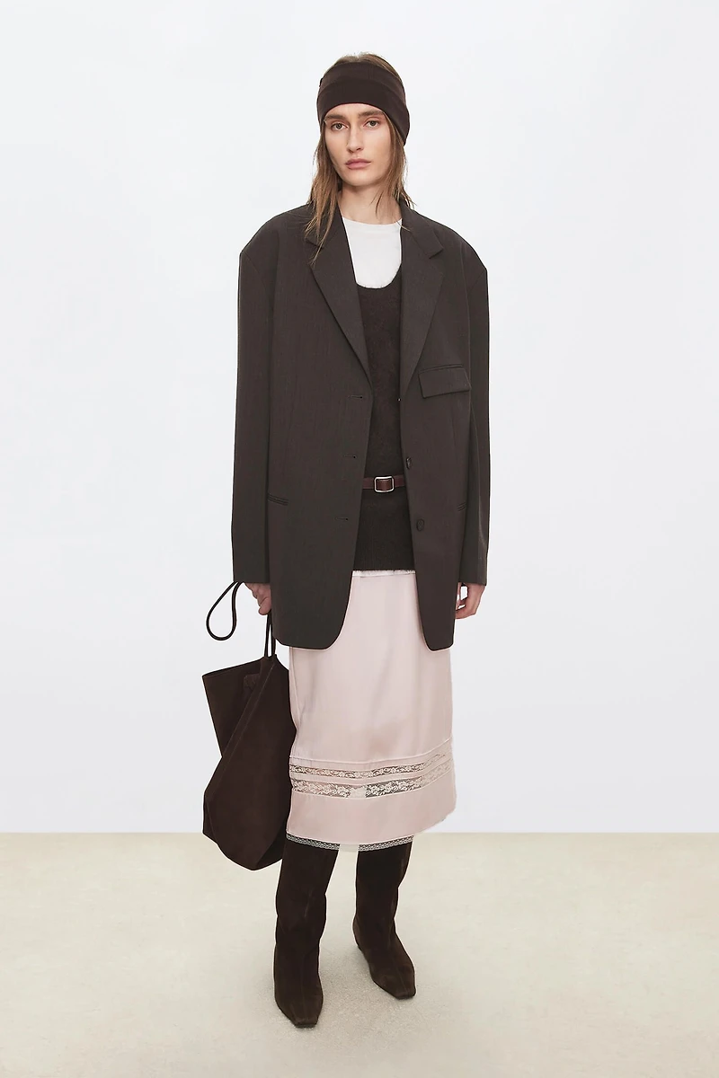 European Fine Wool Relaxed Oversize Mid-Length Blazer