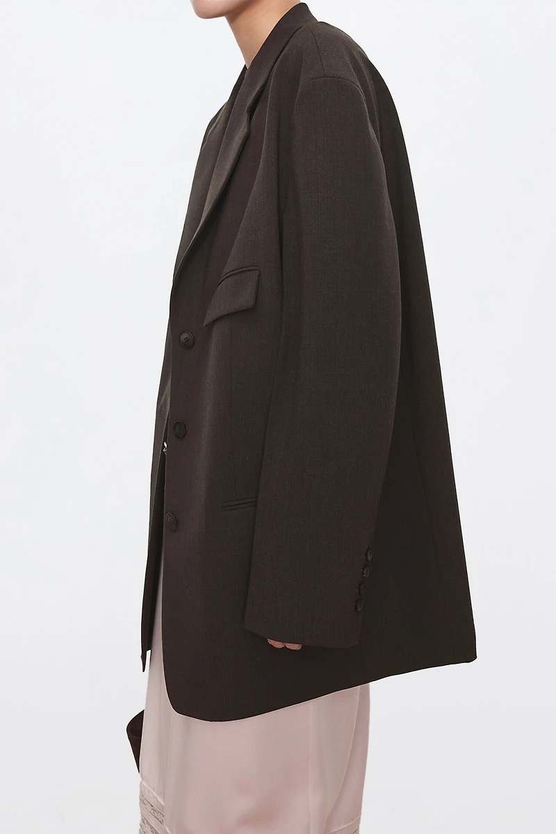 European Fine Wool Relaxed Oversize Mid-Length Blazer