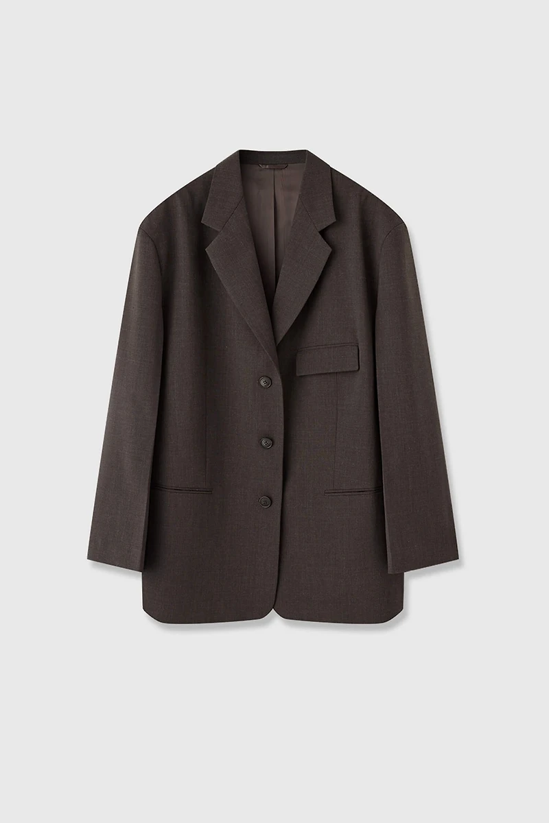 European Fine Wool Relaxed Oversize Mid-Length Blazer