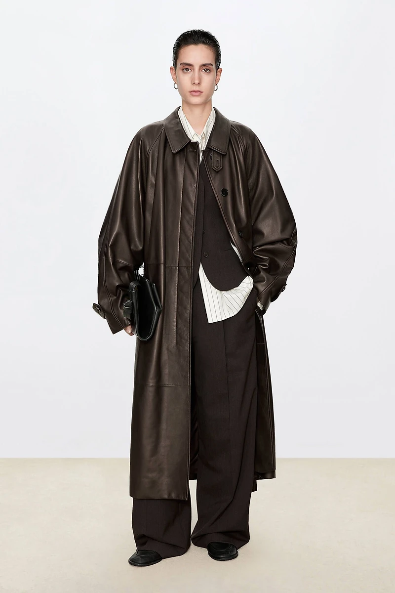 European Lambskin Structured Leather Trench Coat