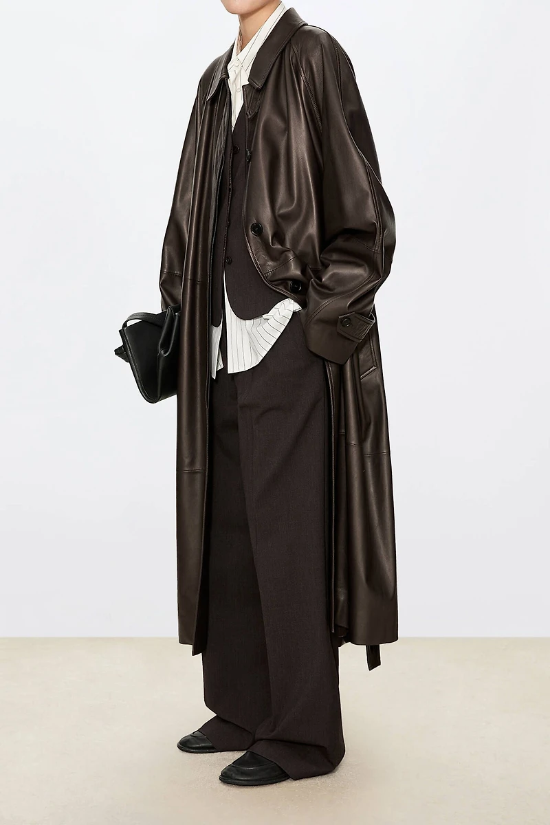 European Lambskin Structured Leather Trench Coat