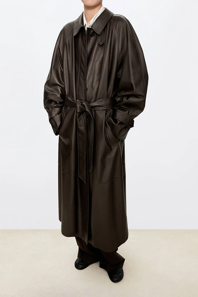 European Lambskin Structured Leather Trench Coat