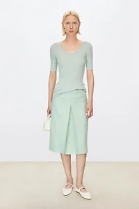 European Pure Wool Tweed Single Pleated Midi Skirt