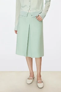 European Pure Wool Tweed Single Pleated Midi Skirt