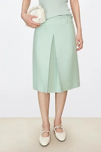 European Pure Wool Tweed Single Pleated Midi Skirt