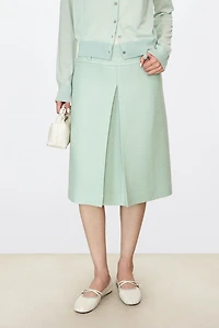 European Pure Wool Tweed Single Pleated Midi Skirt