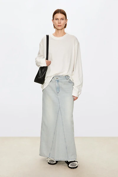 European-style High-slit Placket Washed Denim Skirt
