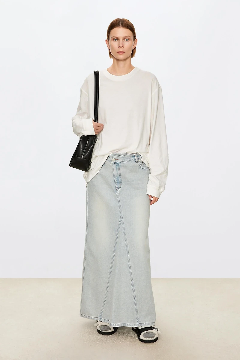European-style High-slit Placket Washed Denim Skirt