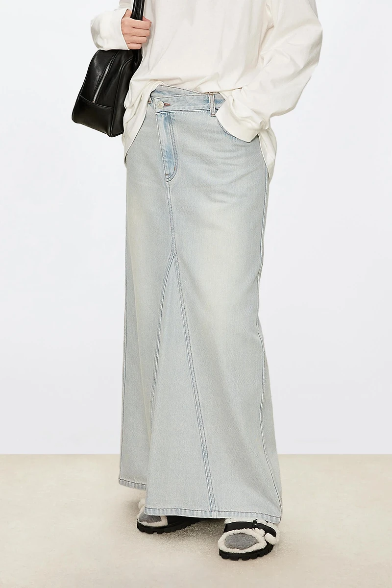 European-style High-slit Placket Washed Denim Skirt