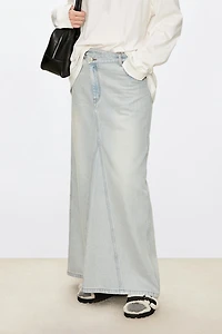 European-style High-slit Placket Washed Denim Skirt