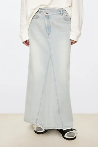 European-style High-slit Placket Washed Denim Skirt