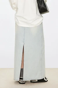 European-style High-slit Placket Washed Denim Skirt