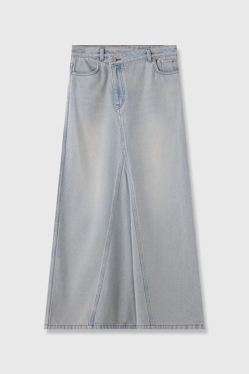 European-style High-slit Placket Washed Denim Skirt