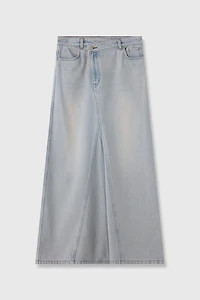 European-style High-slit Placket Washed Denim Skirt