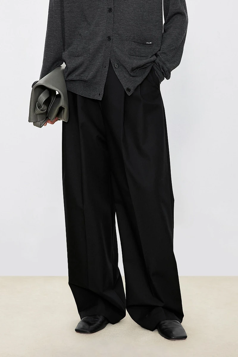 European Wool Classic Wide-Leg Pants