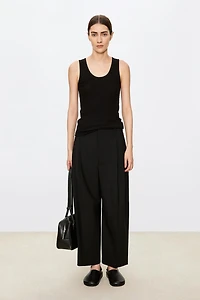European Worsted Wool Cropped Wide-Leg Pants