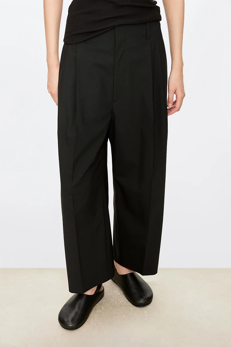 European Worsted Wool Cropped Wide-Leg Pants