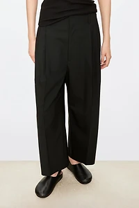 European Worsted Wool Cropped Wide-Leg Pants