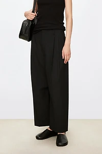 European Worsted Wool Cropped Wide-Leg Pants