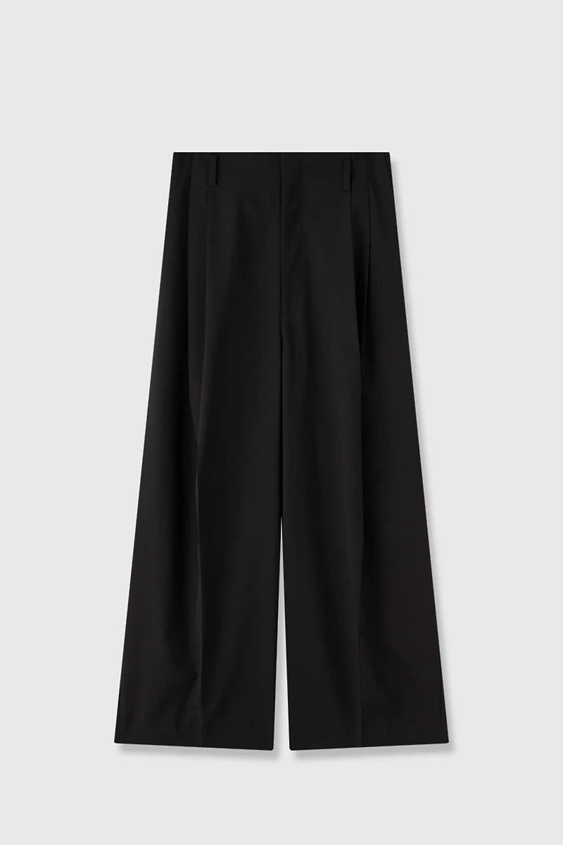 European Worsted Wool Cropped Wide-Leg Pants