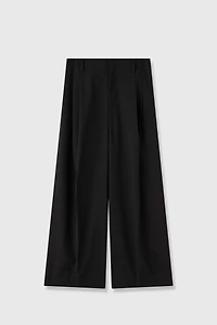 European Worsted Wool Cropped Wide-Leg Pants