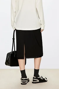 Fine Wool Hand-Stitched White Thread Tiered Midi Skirt