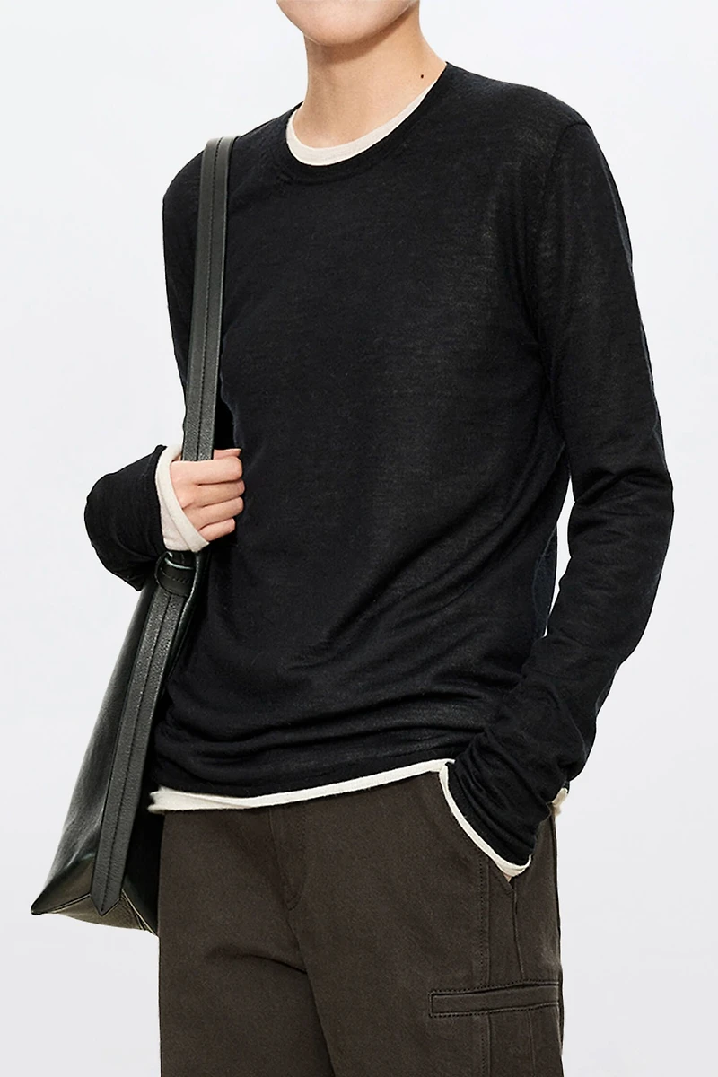 Sheer Base Layer 80s Fine-Spun Cashmere Crewneck Sweater