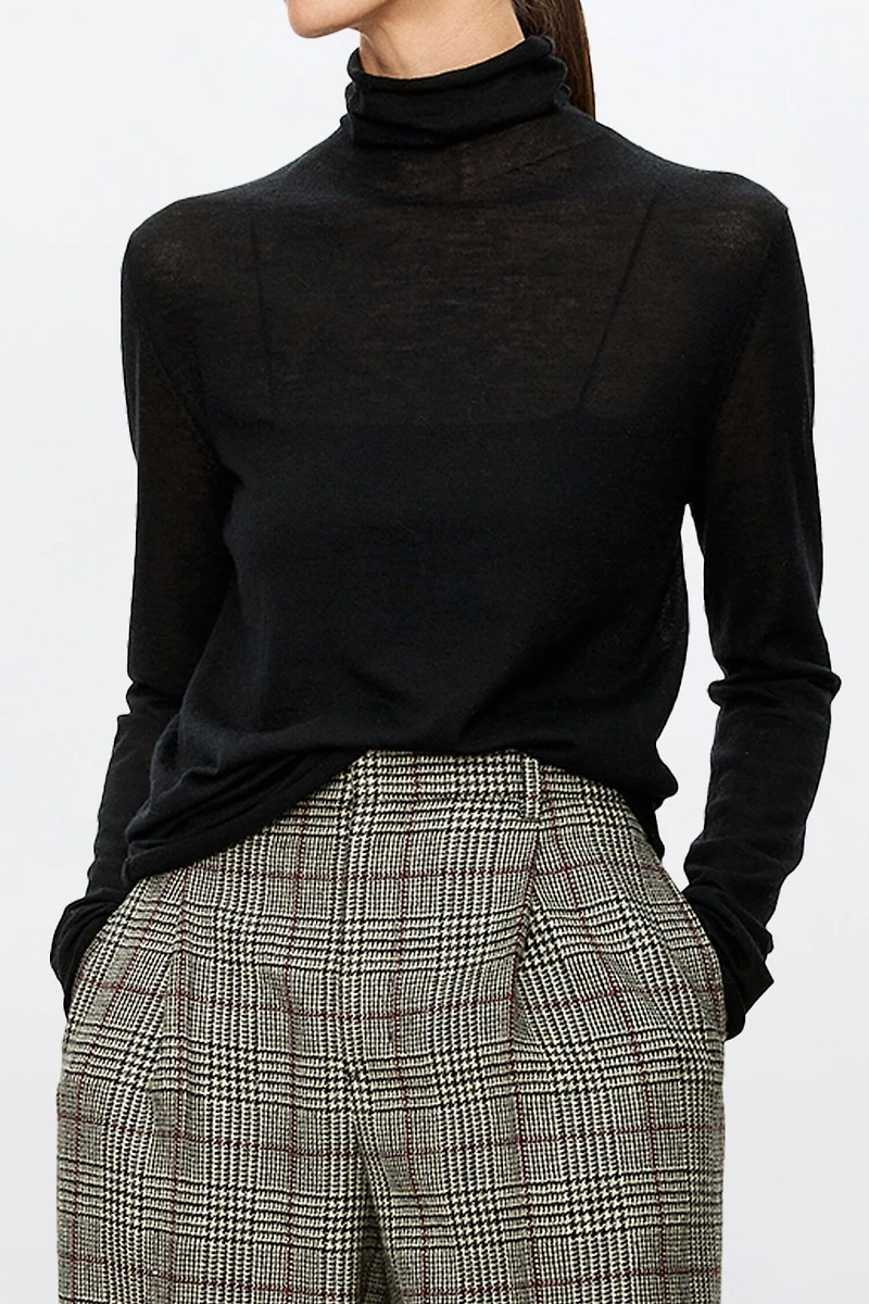Sheer Base Layer 80s Fine-Spun Cashmere Turtleneck Sweater