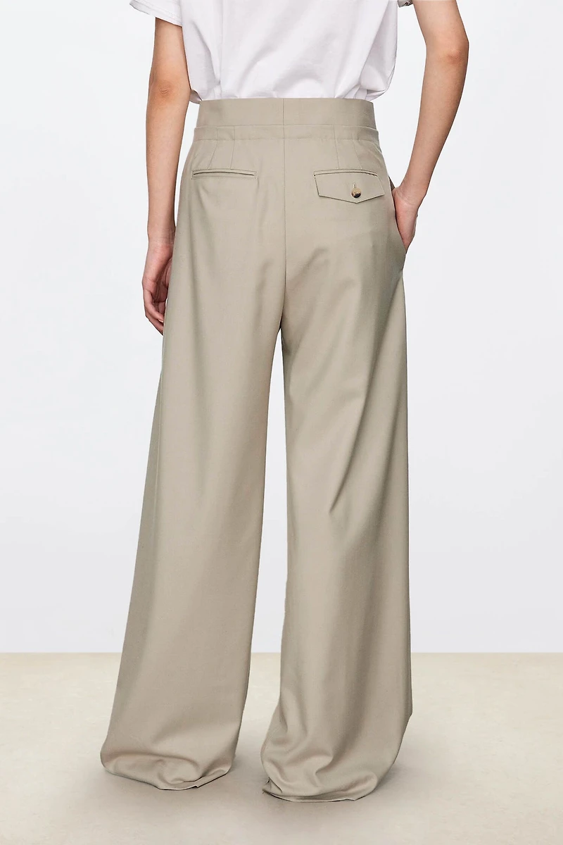 Fine Wool Layered Double-Waist Pleated Wide-Leg Trousers