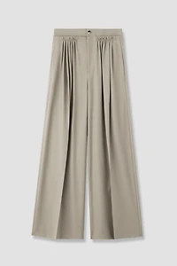 Fine Wool Layered Double-Waist Pleated Wide-Leg Trousers