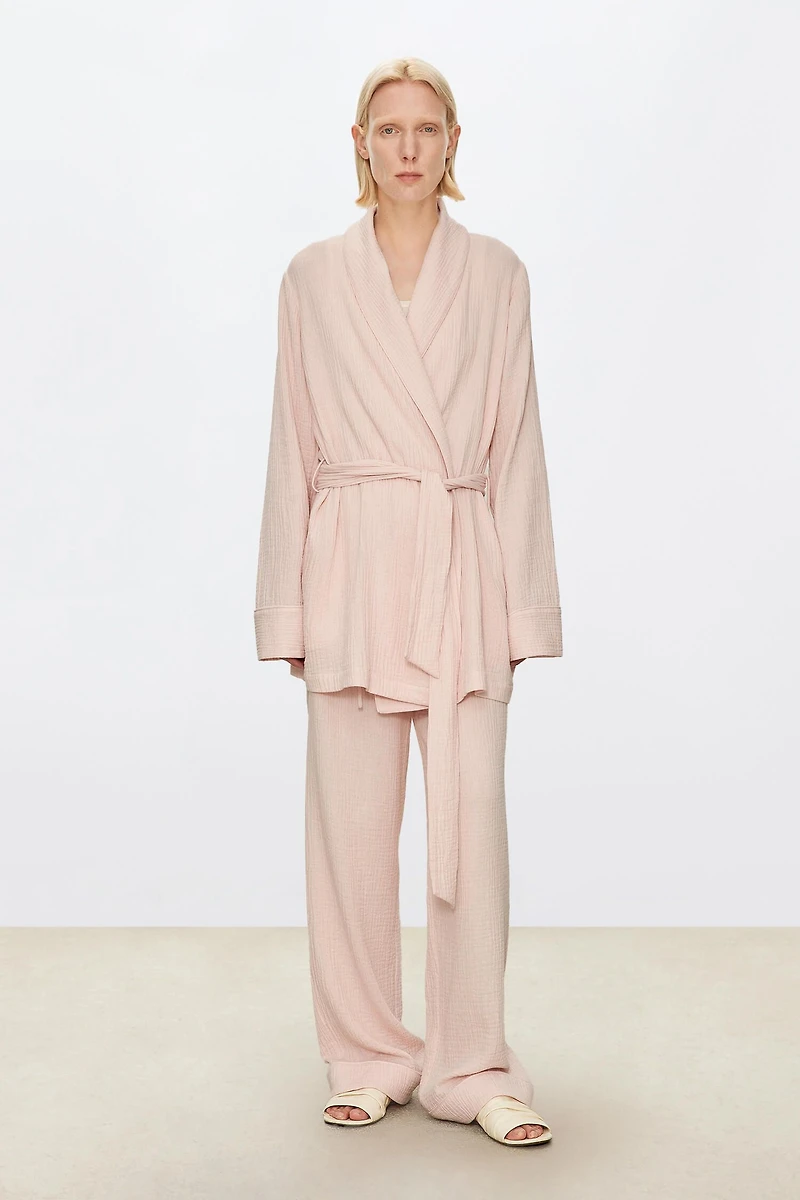 Fluffy & Comfortable Double-Layer Cotton Gauze Short Robe