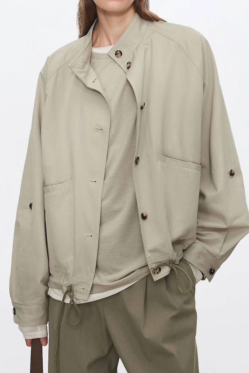 Fog-Wash Cotton Short Trench Jacket