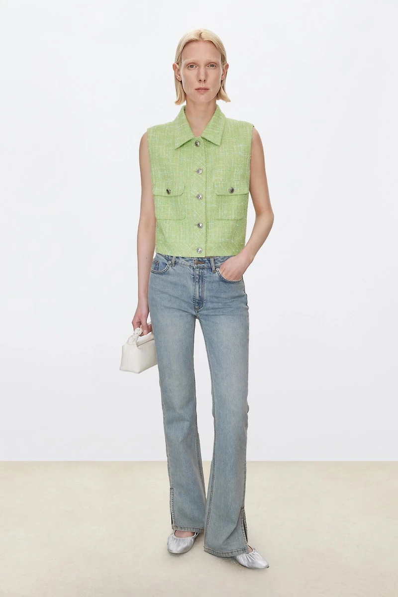 French LESAGE Tweed Collar T-Shirt Vest