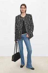 French Tweed Structured Bouclé Jacket Dark Grey