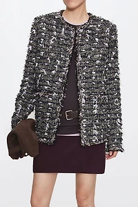 French Tweed Structured Bouclé Jacket Dark Grey