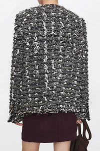 French Tweed Structured Bouclé Jacket Dark Grey