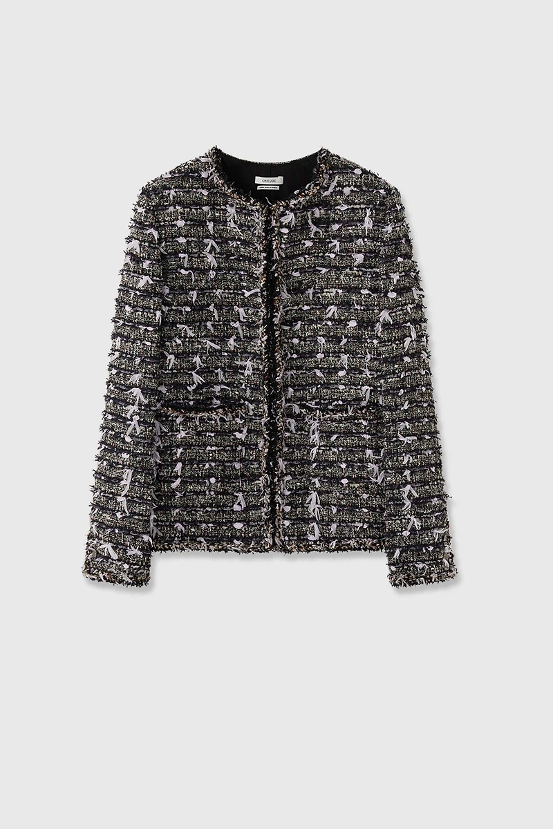 French Tweed Structured Bouclé Jacket Dark Grey