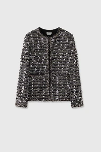 French Tweed Structured Bouclé Jacket Dark Grey