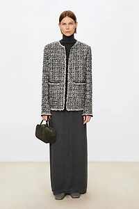 French Tweed Structured Bouclé Jacket Light Grey