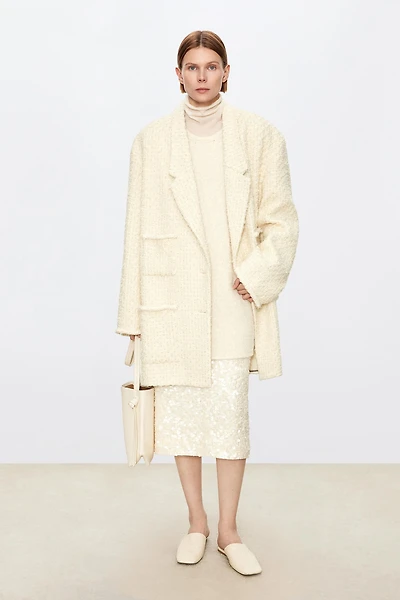 French Wool Tweed Suit Coat Creamy