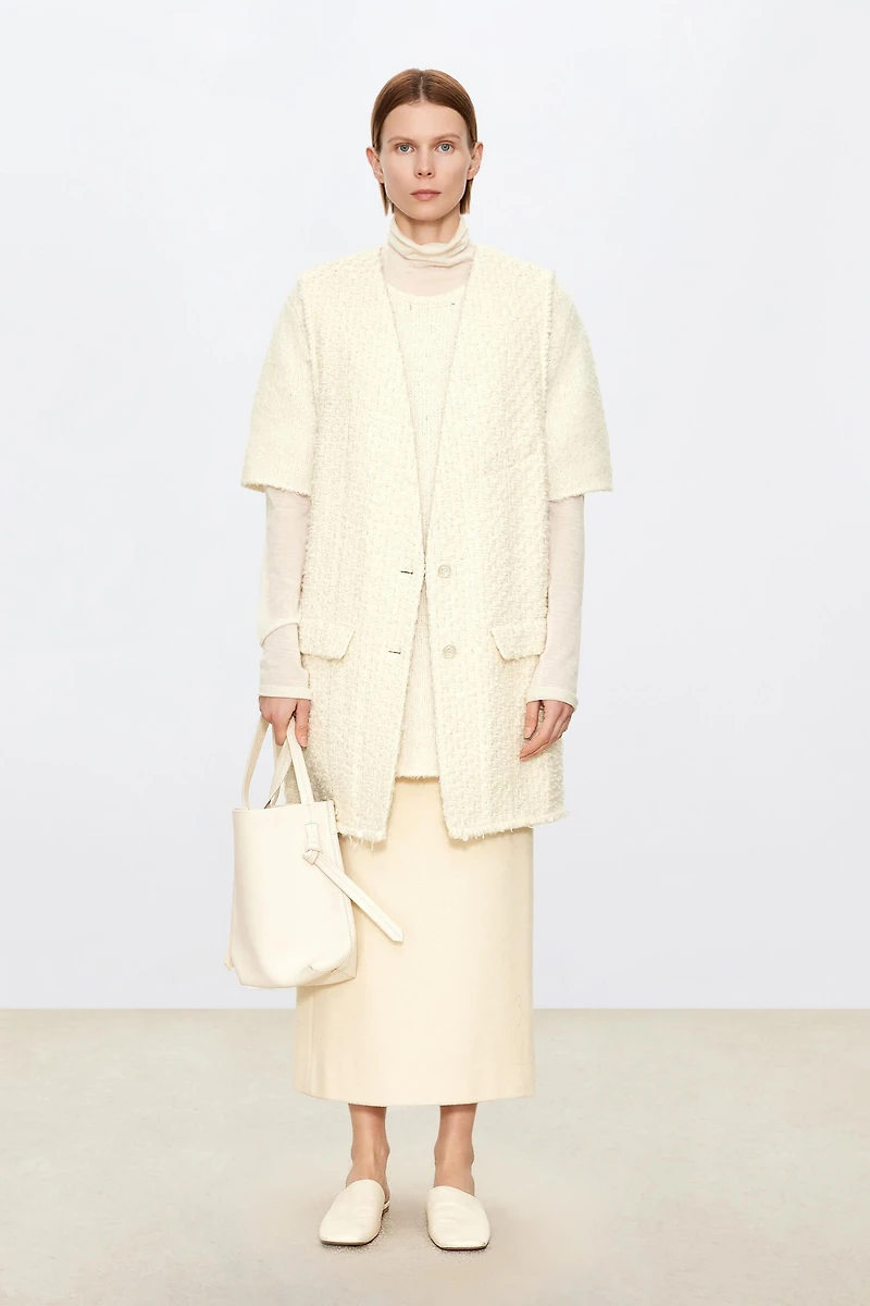 French Wool Tweed V-Neck Vest Creamy