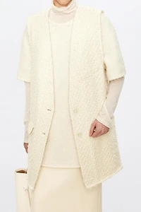 French Wool Tweed V-Neck Vest Creamy