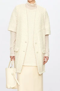 French Wool Tweed V-Neck Vest Creamy