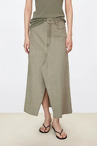 Front Slit Washed Denim Skirt