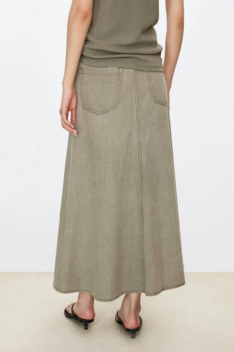 Front Slit Washed Denim Skirt