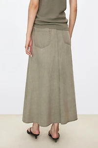 Front Slit Washed Denim Skirt