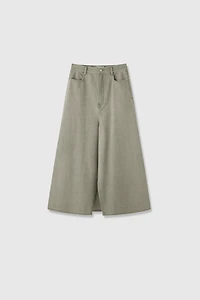 Front Slit Washed Denim Skirt