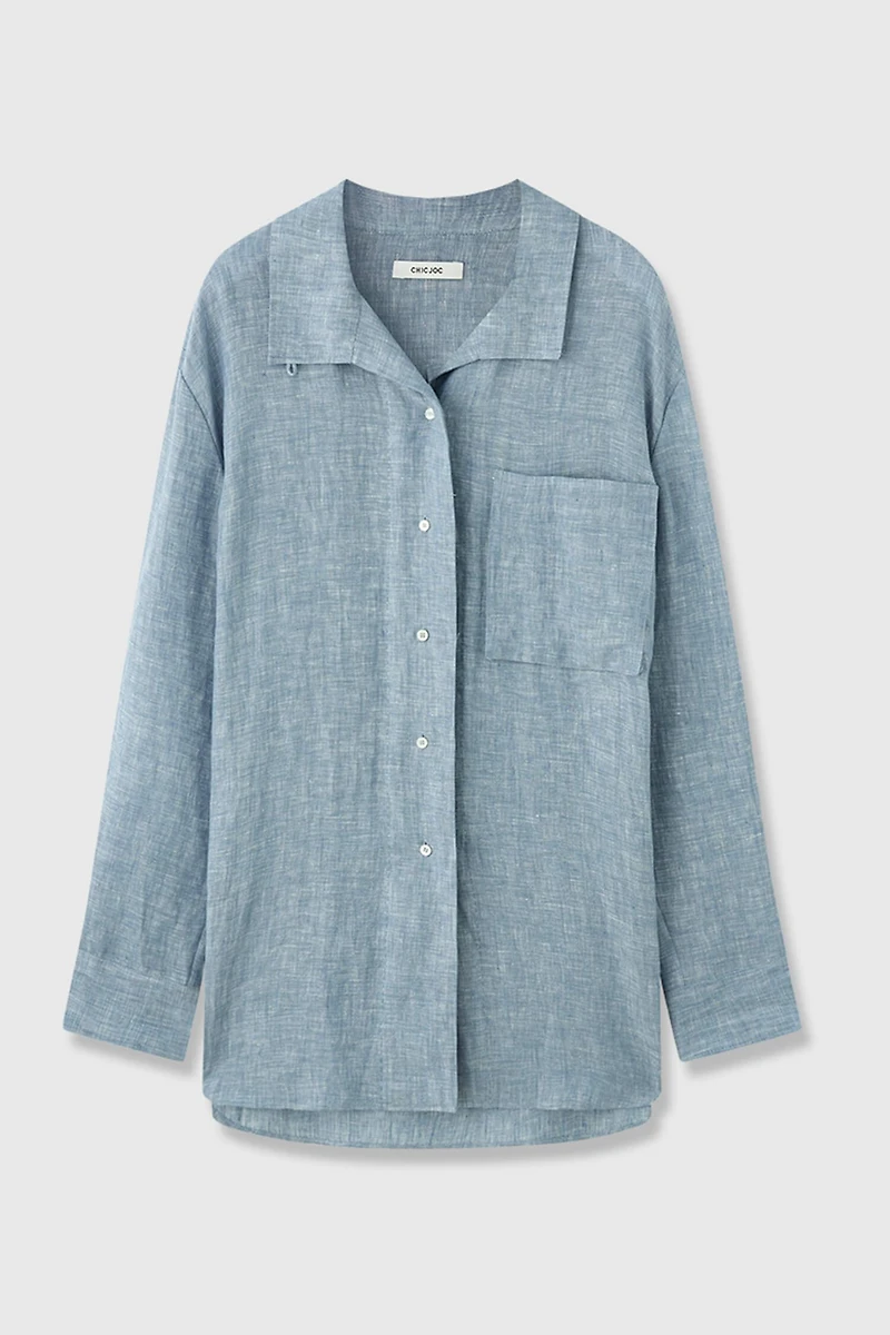 Full Linen Notched Collar Shirt