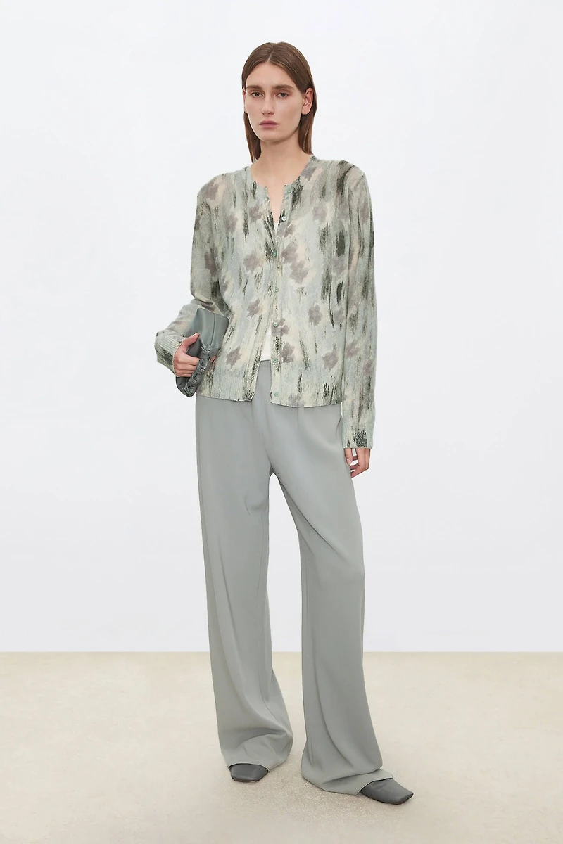 Hand-drawn Print Wool-blend Cardigan